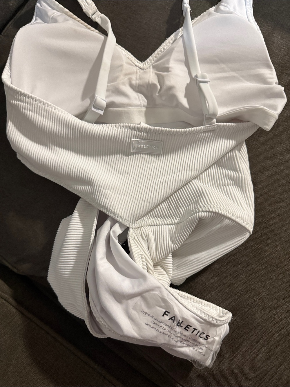 Fabletics White Ribbed One-Piece Cutout Swimsuit - Picture 2 of 3